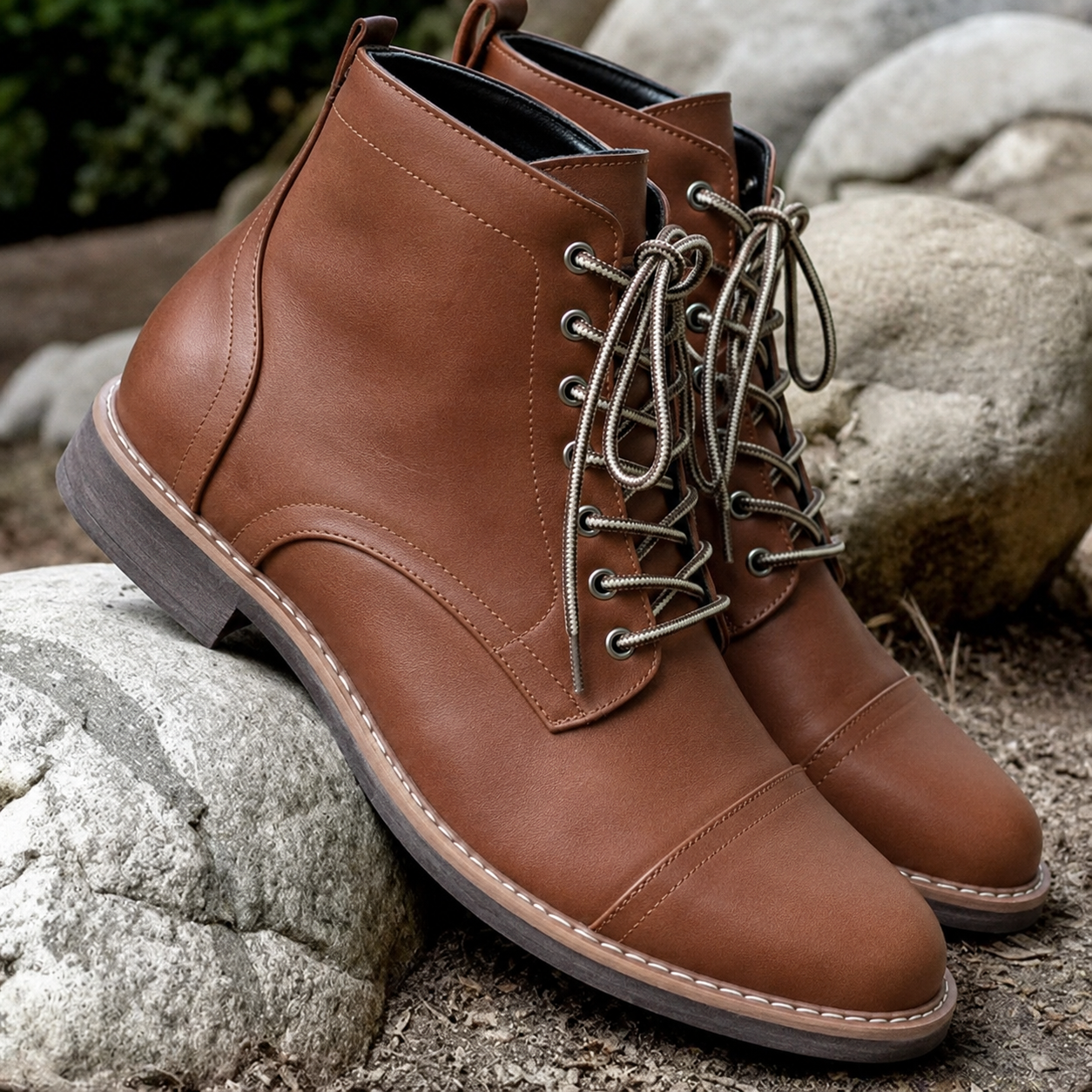 Bottines de travail vintage pour homme à lacets – bout rapporté, ajustement réglable et stable