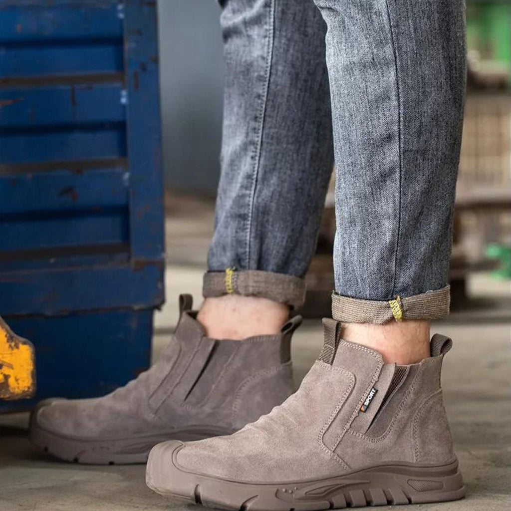 Chaussures de sécurité à embout en acier pour homme, bottes de travail à enfiler