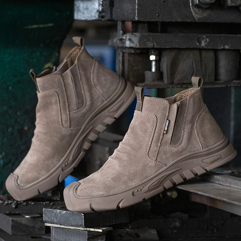 Chaussures de sécurité à embout en acier pour homme, bottes de travail à enfiler