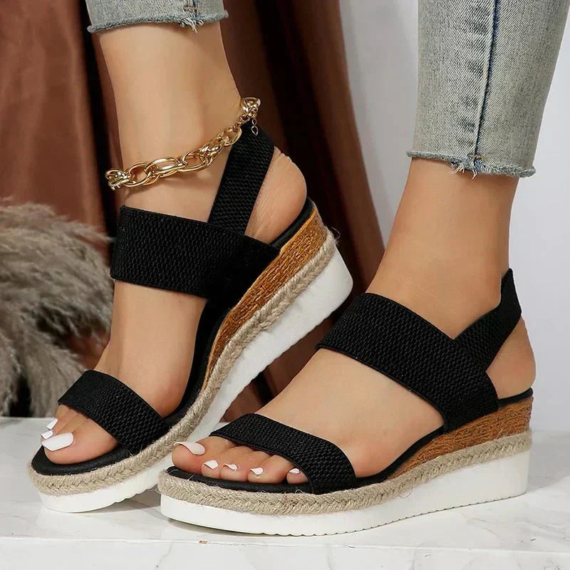 Sandali ortopedici da donna con zeppa, cinturino elastico stretch, scarpe da passeggio con plateau