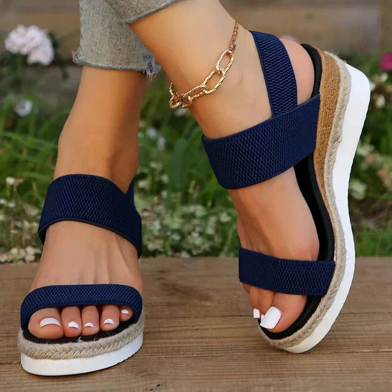 Sandali ortopedici da donna con zeppa, cinturino elastico stretch, scarpe da passeggio con plateau