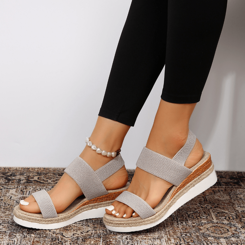 Sandali ortopedici da donna con zeppa, cinturino elastico stretch, scarpe da passeggio con plateau