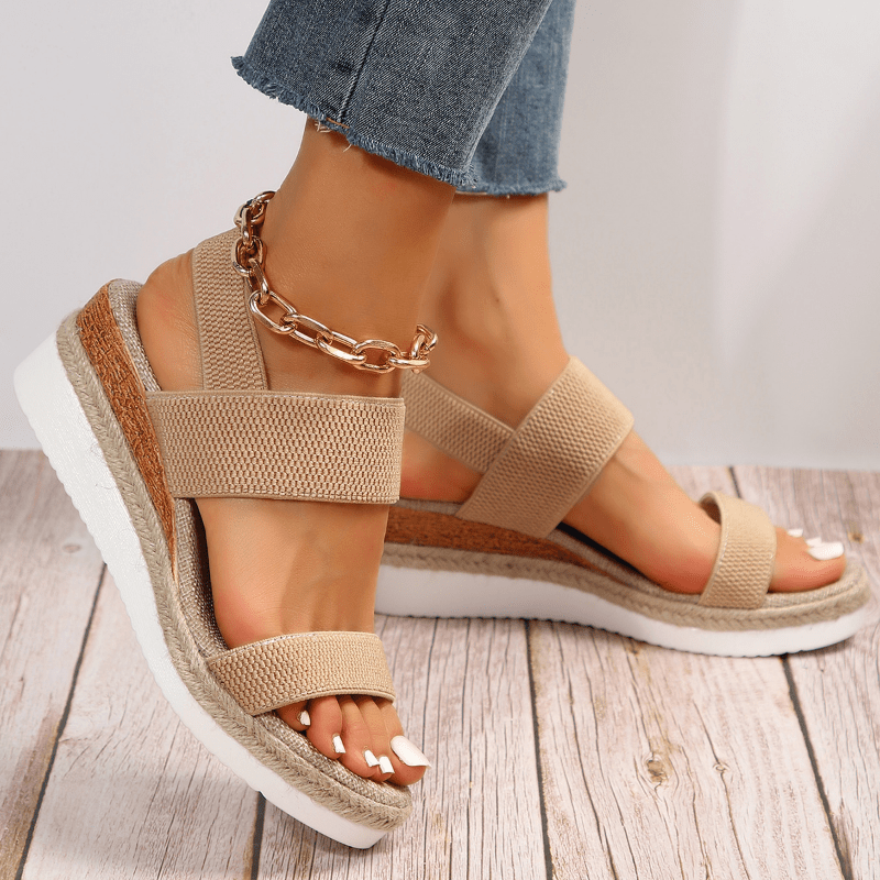 Sandali ortopedici da donna con zeppa, cinturino elastico stretch, scarpe da passeggio con plateau