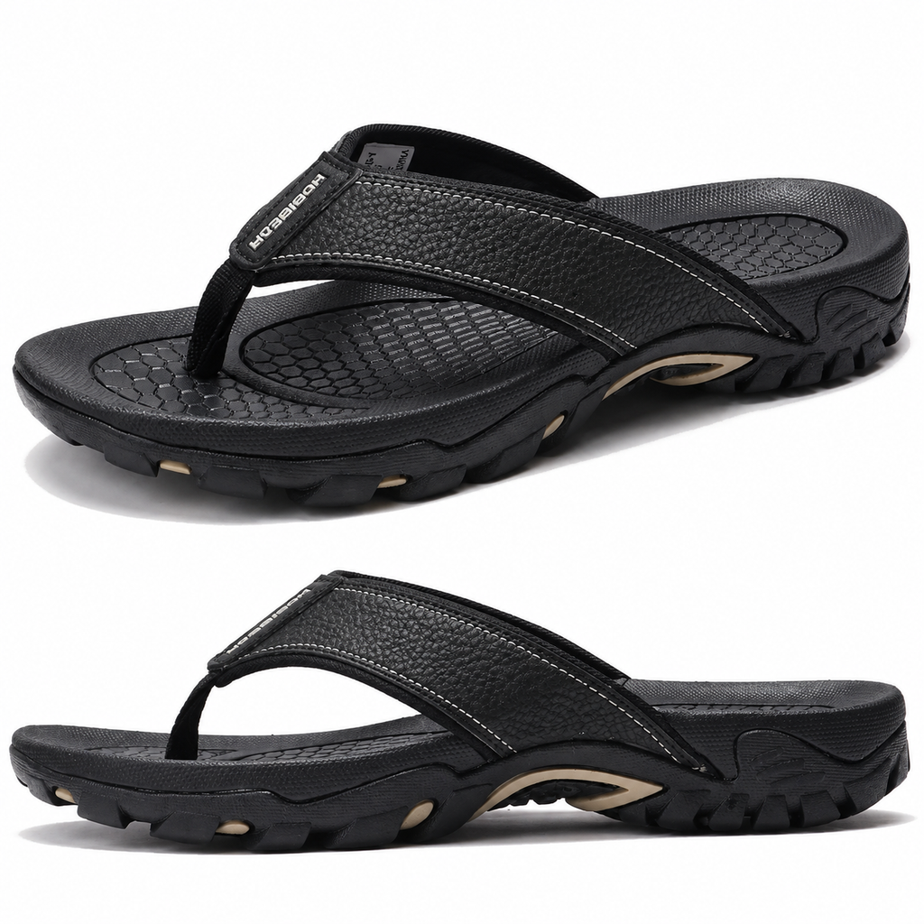 Ortopædiske herre atletiske flip-flops i PU-læder med støtte til svangen