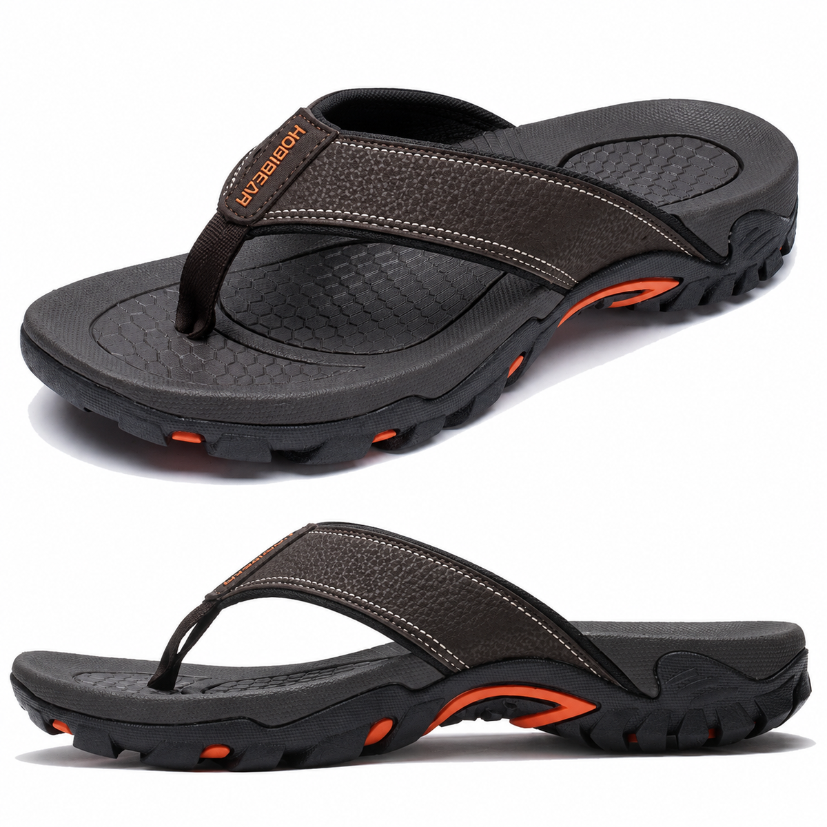 Ortopædiske herre atletiske flip-flops i PU-læder med støtte til svangen