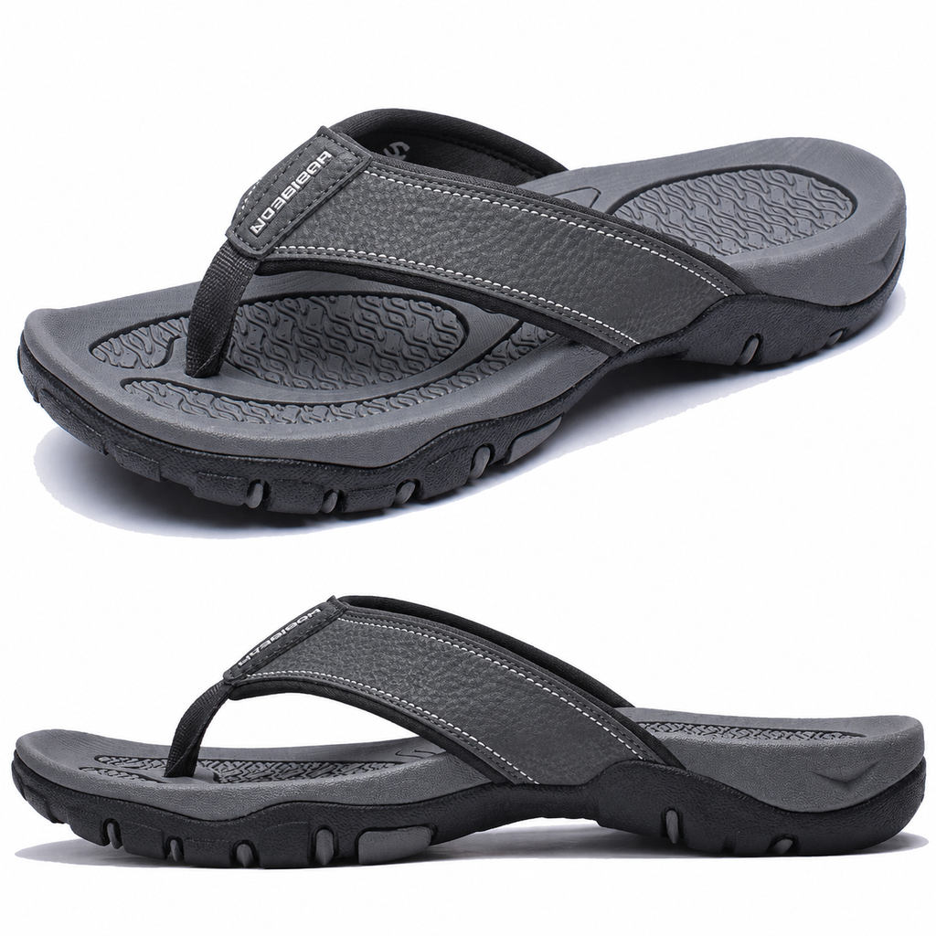 Ortopædiske herre atletiske flip-flops i PU-læder med støtte til svangen