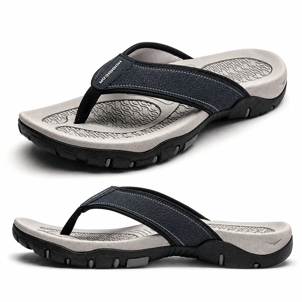 Ortopædiske herre atletiske flip-flops i PU-læder med støtte til svangen