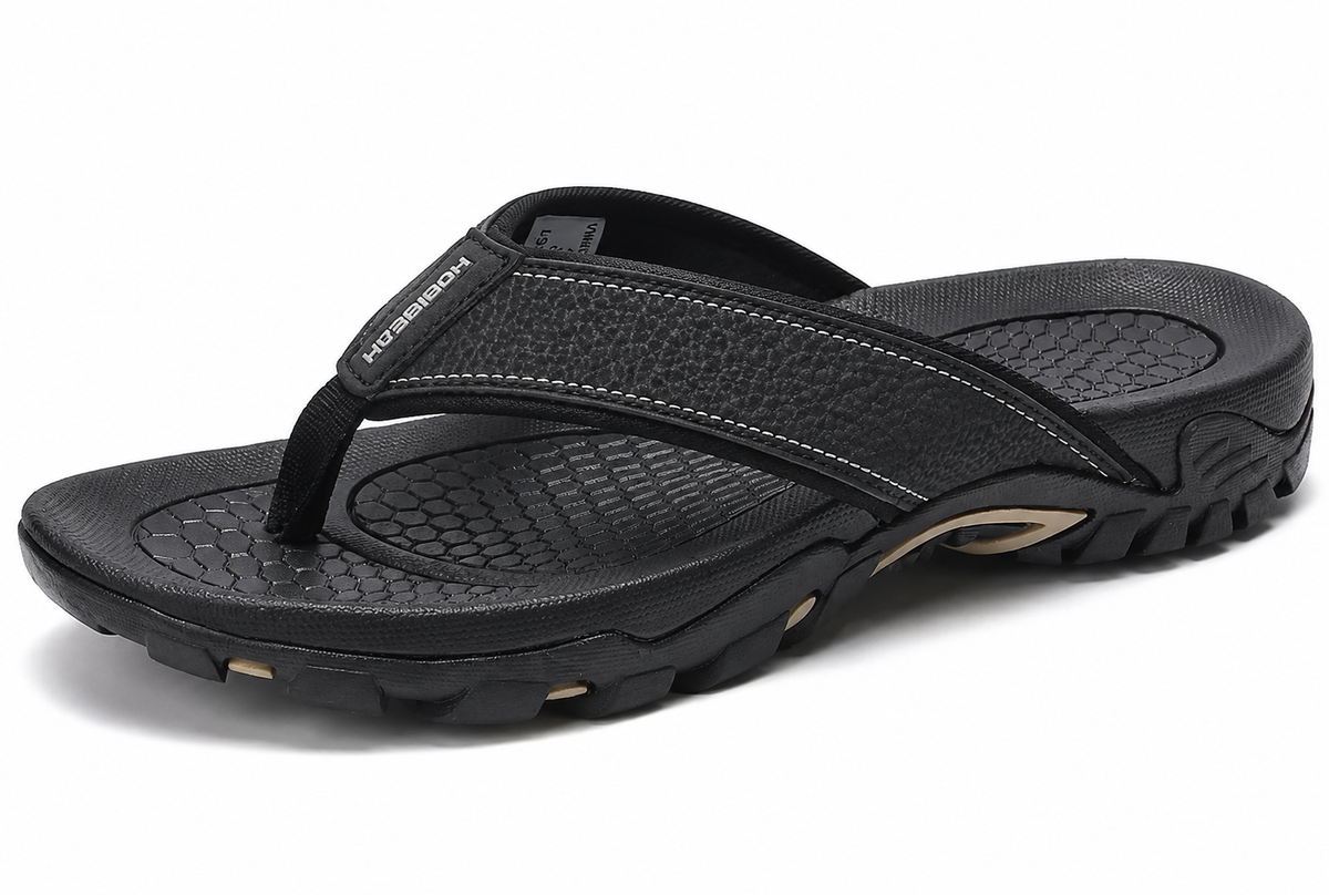 Ortopædiske herre atletiske flip-flops i PU-læder med støtte til svangen