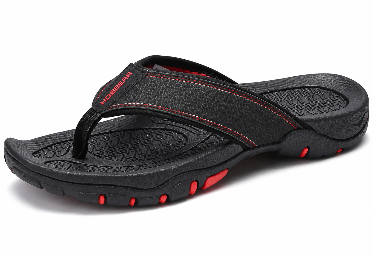 Ortopædiske herre atletiske flip-flops i PU-læder med støtte til svangen