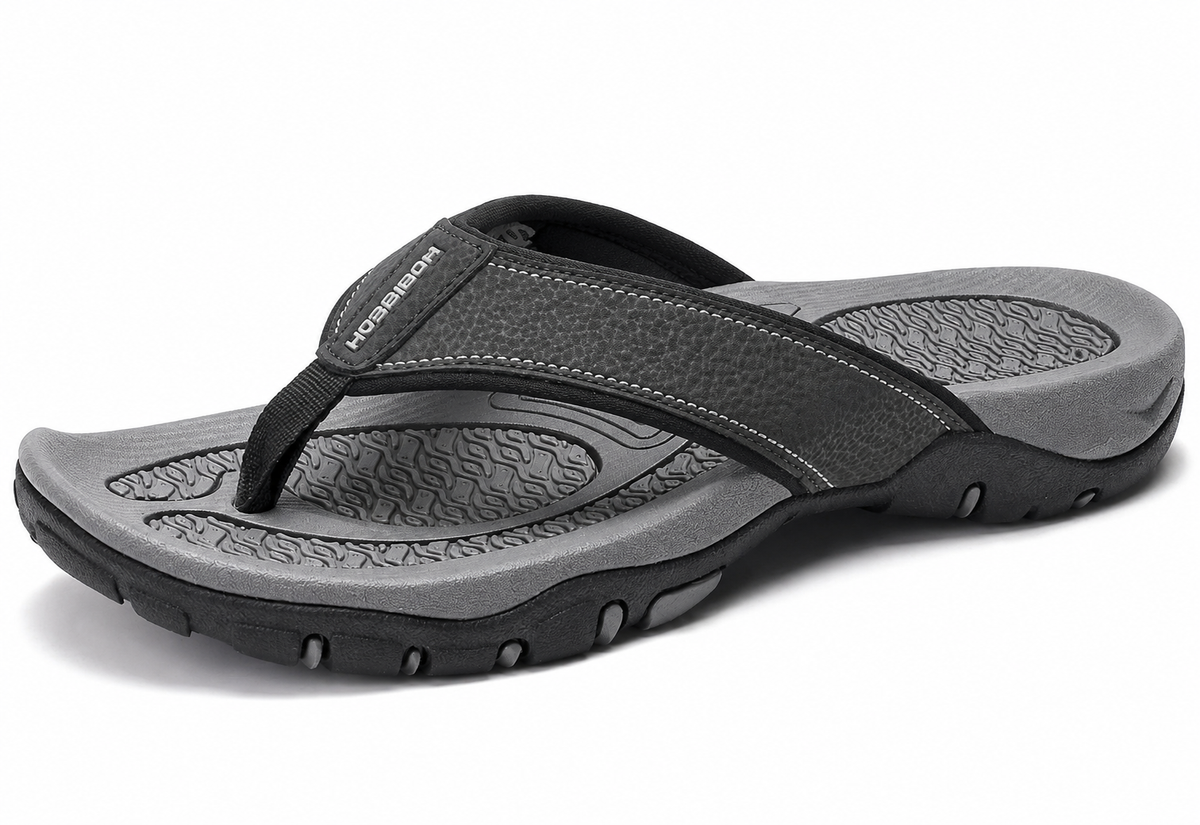 Ortopædiske herre atletiske flip-flops i PU-læder med støtte til svangen