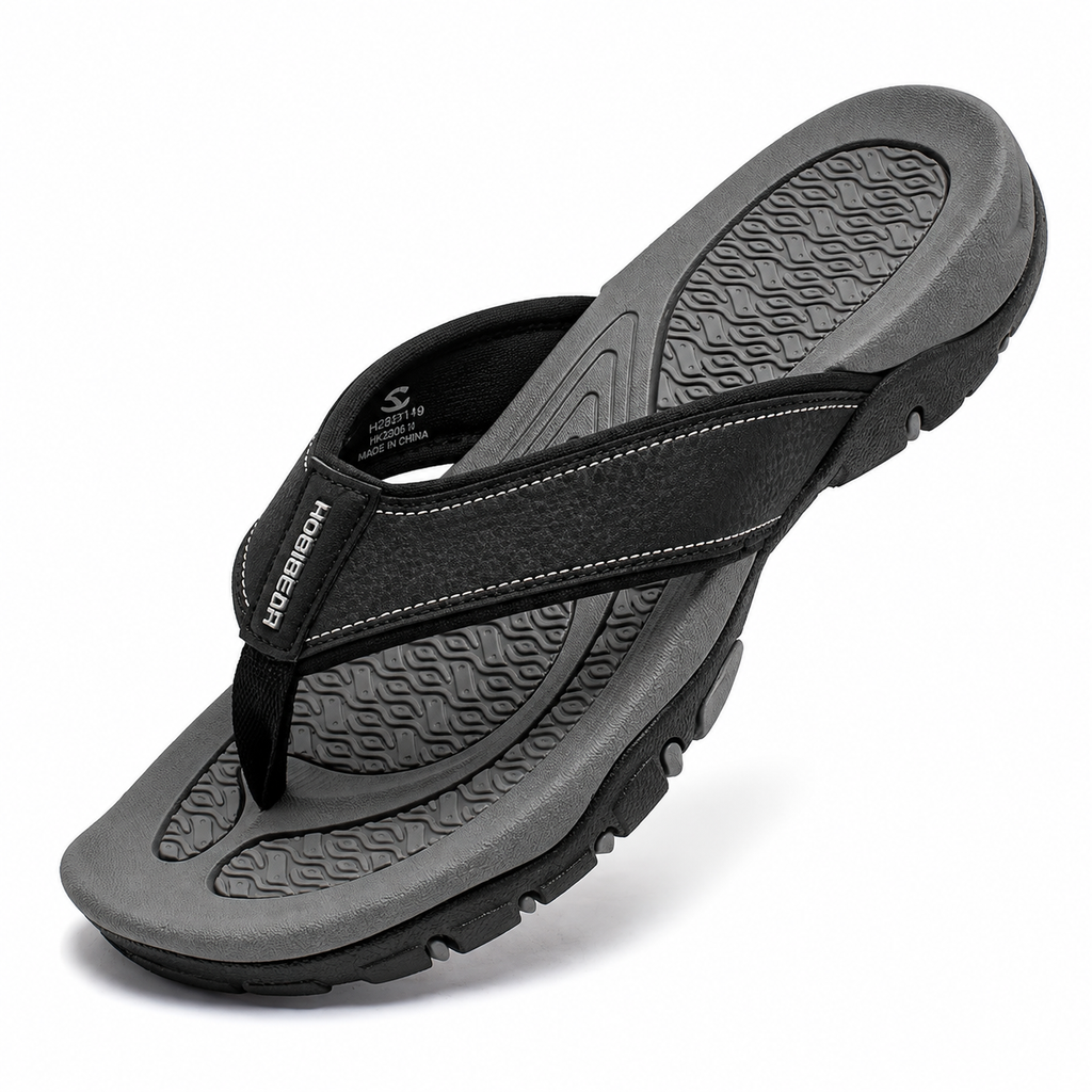Ortopædiske herre atletiske flip-flops i PU-læder med støtte til svangen