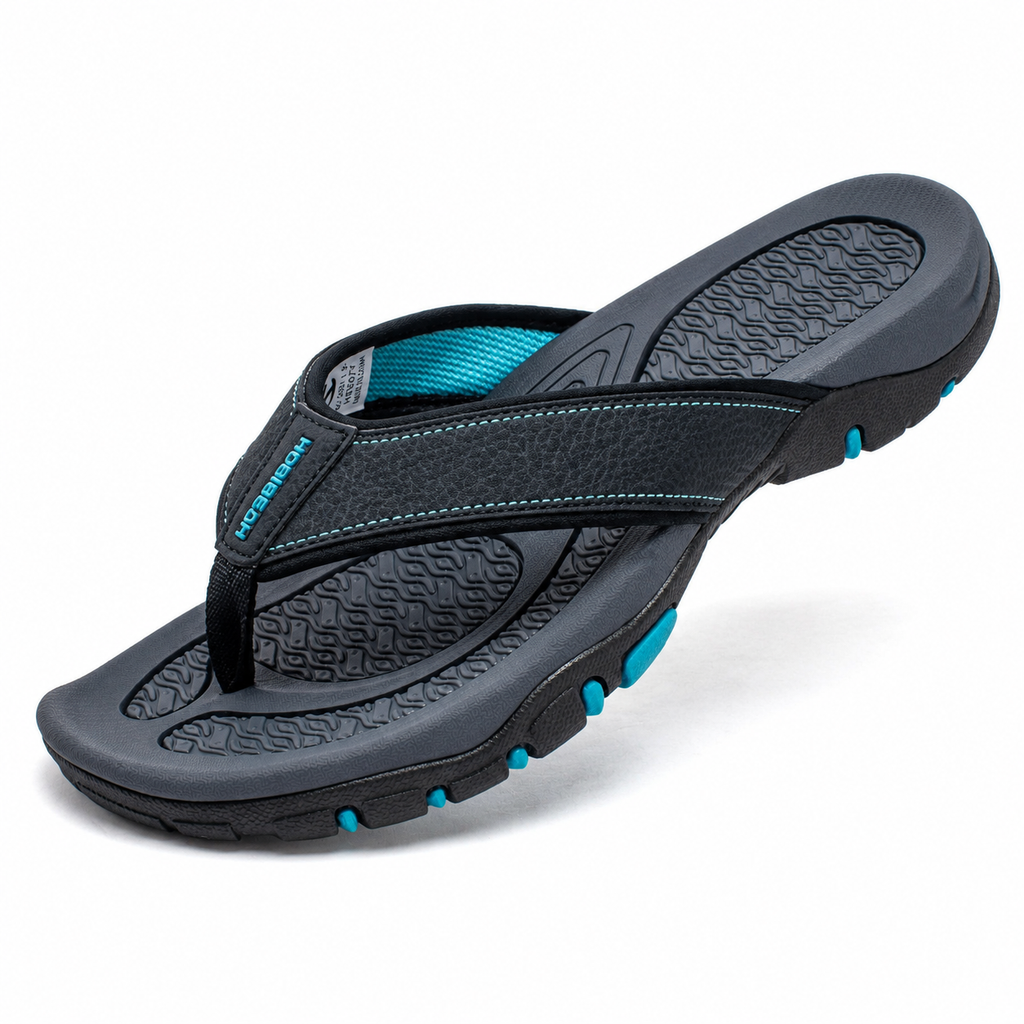 Ortopædiske herre atletiske flip-flops i PU-læder med støtte til svangen
