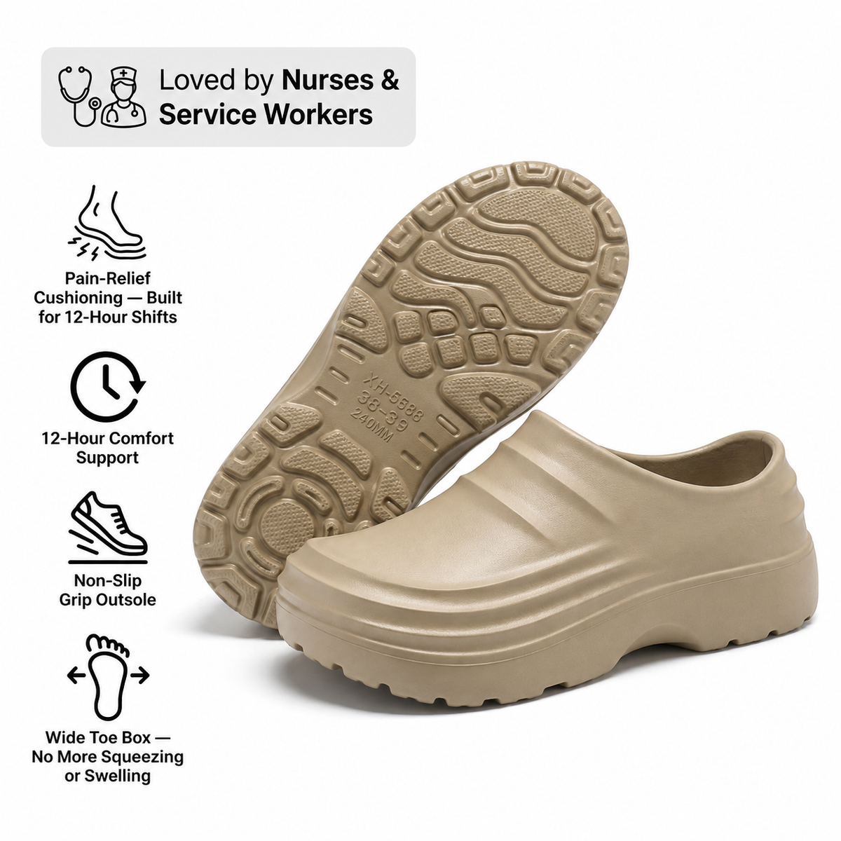 Orthopedic Work Clogs Arch Support Nursing Shoes for Plantar Fasciitis