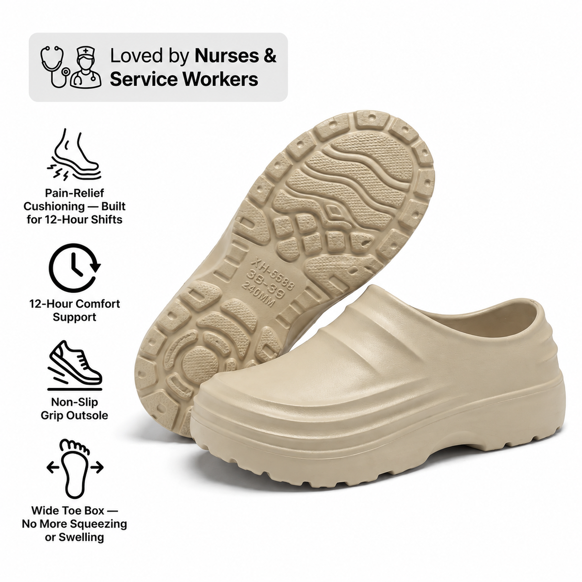 Orthopedic Work Clogs Arch Support Nursing Shoes for Plantar Fasciitis