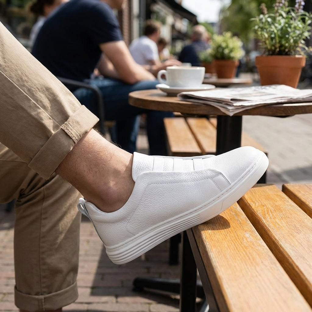 Sneaker da uomo comode in pelle italiana – lacci elasticizzati, suola esterna in gomma