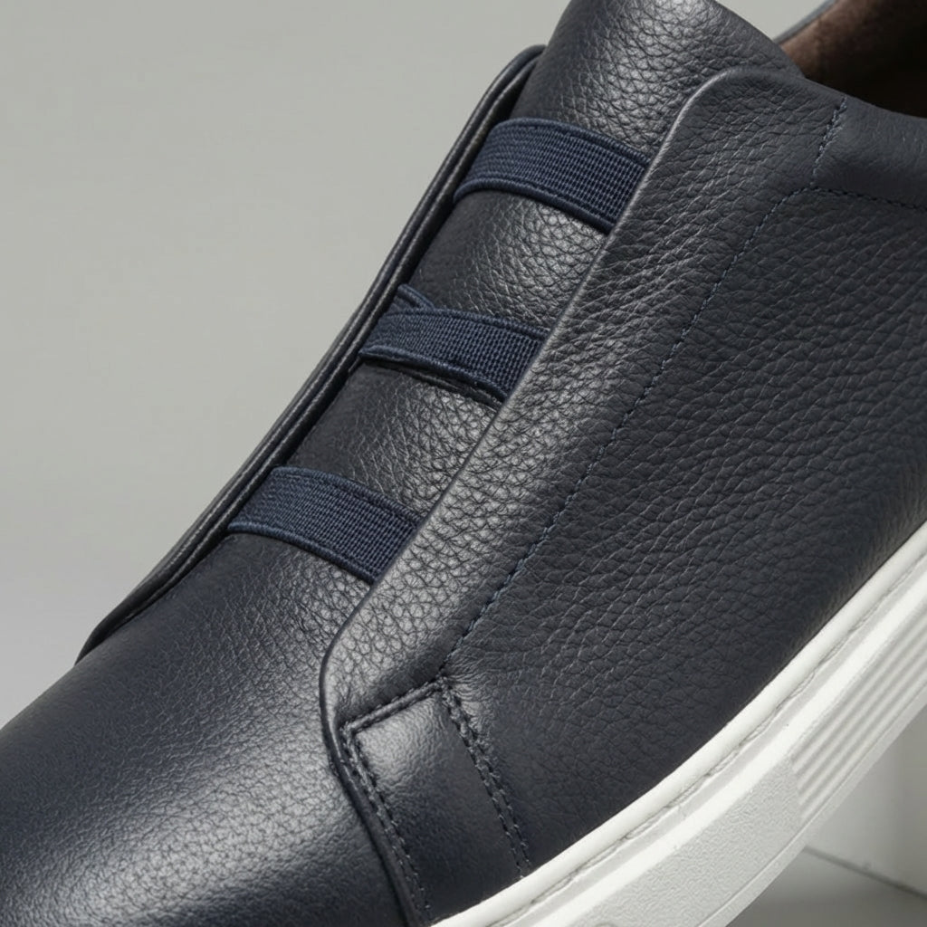 Sneaker da uomo comode in pelle italiana – lacci elasticizzati, suola esterna in gomma