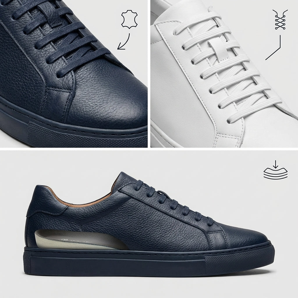 Sneaker da uomo comode in pelle italiana – lacci elasticizzati, suola esterna in gomma