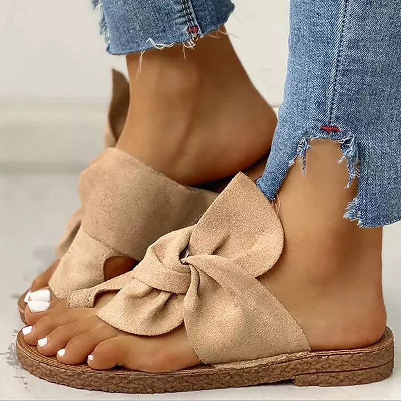 Women's Flat Sandals with Decorative Knot Detail