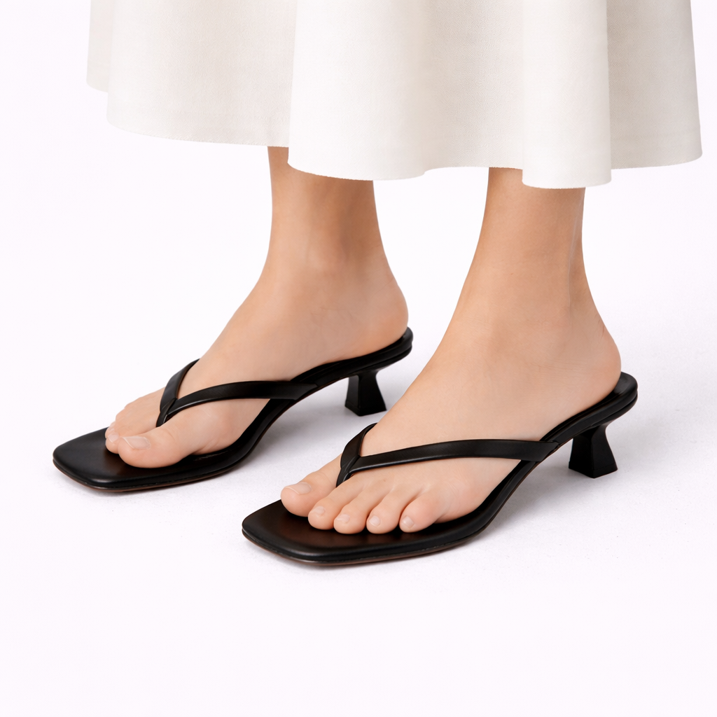 Women's Orthopedic Heeled Slippers Square Toe Thong Strap Low Heel Shoes