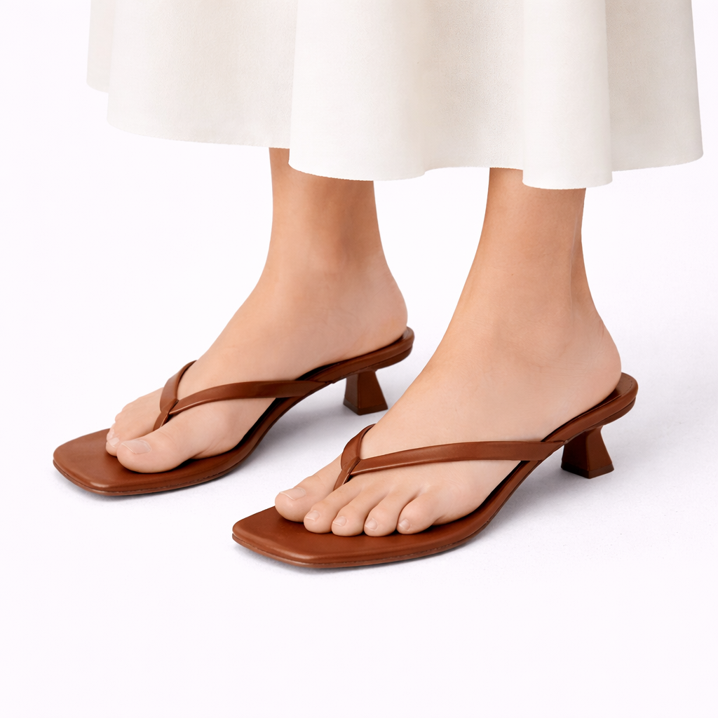 Women's Orthopedic Heeled Slippers Square Toe Thong Strap Low Heel Shoes