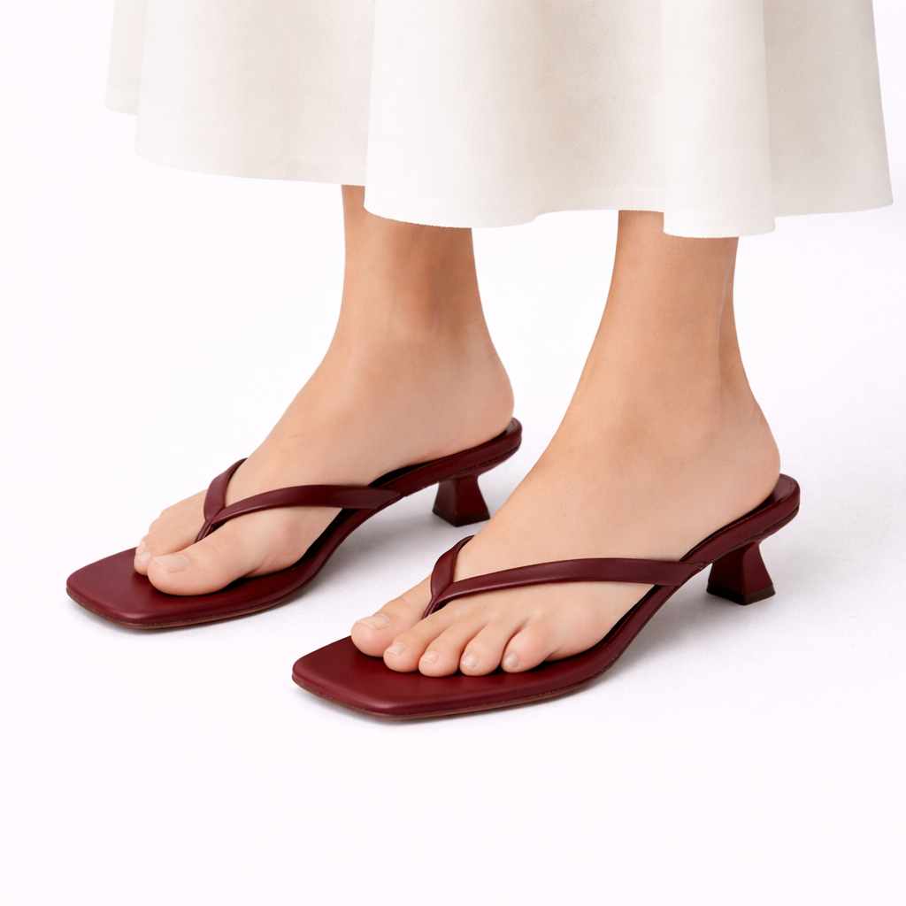 Women's Orthopedic Heeled Slippers Square Toe Thong Strap Low Heel Shoes