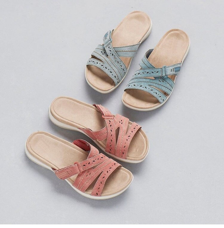 Women's Orthopedic Walking Sandals Hook and Loop Adjustable Strap Comfy Flat Shoes