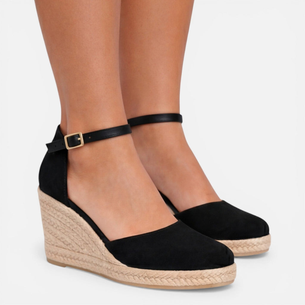 Sandalias de cuña para mujer con punta cerrada y correa en el tobillo, zapatos espadrilles