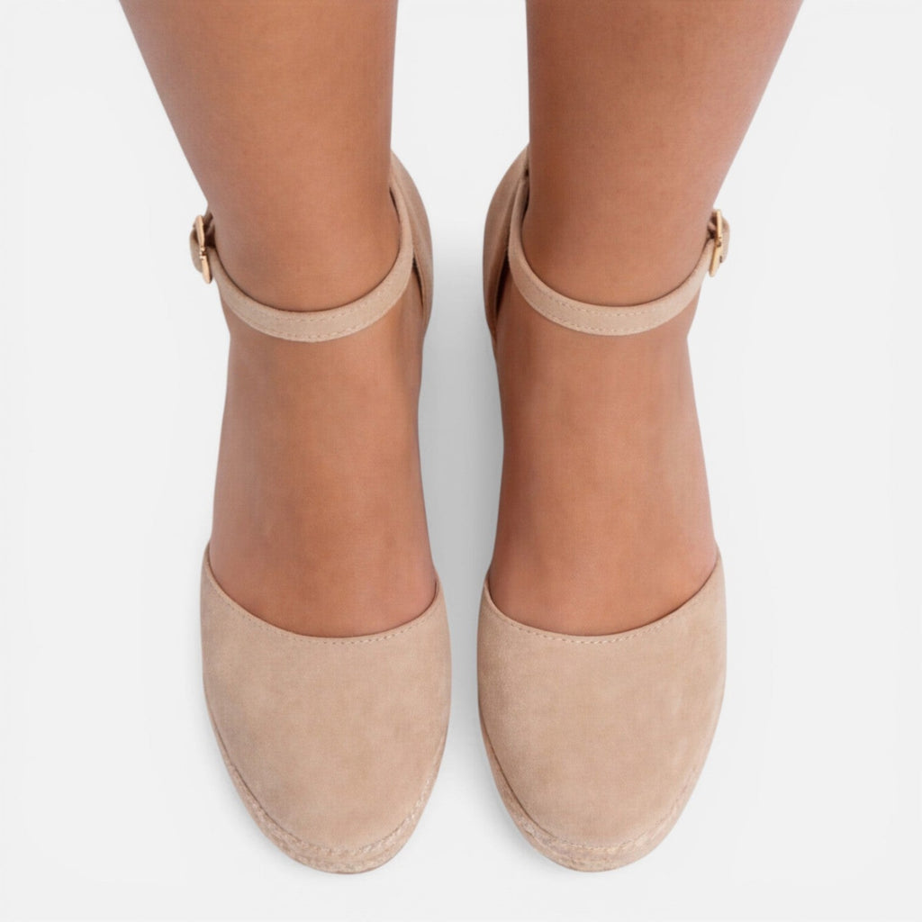 Sandalias de cuña para mujer con punta cerrada y correa en el tobillo, zapatos espadrilles