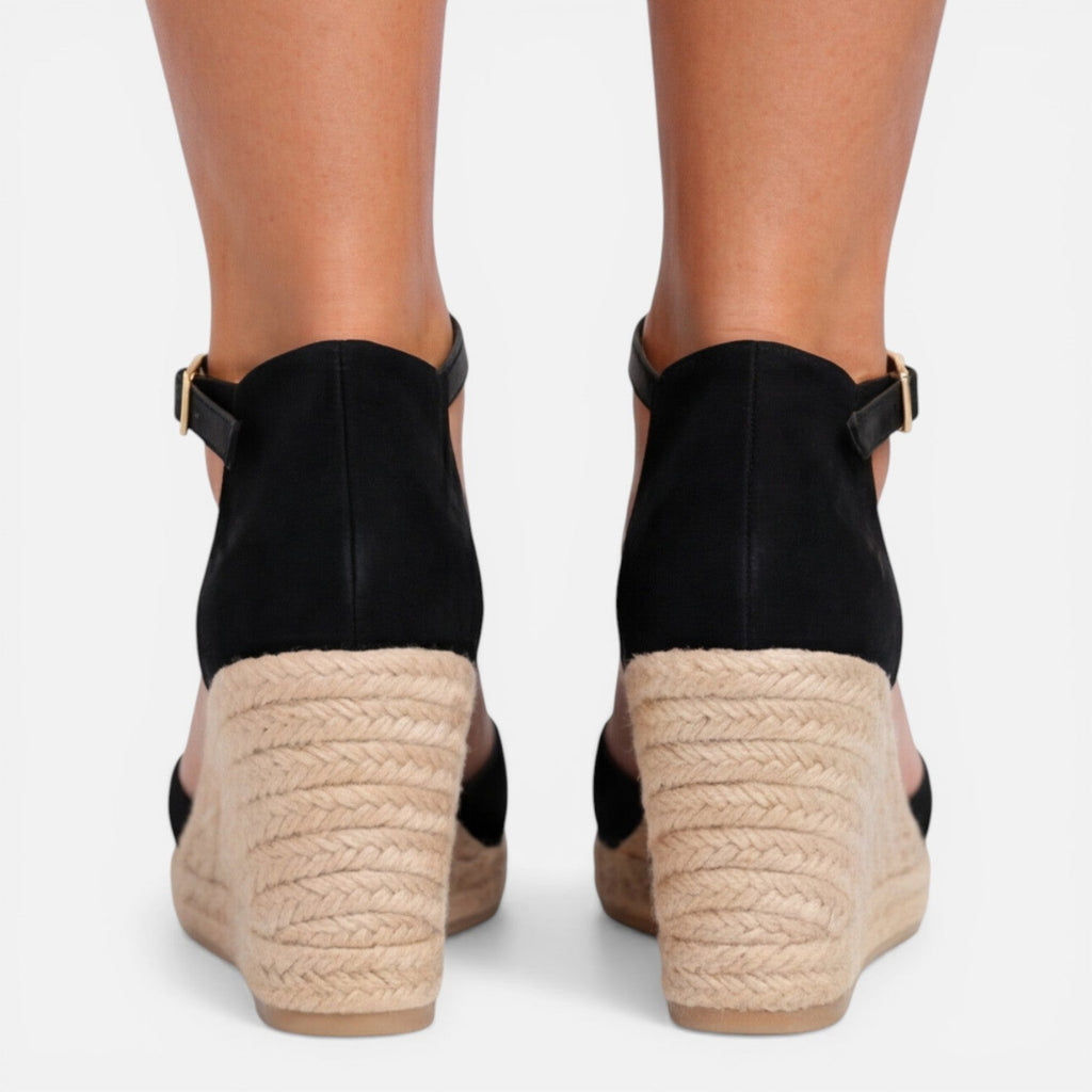 Sandalias de cuña para mujer con punta cerrada y correa en el tobillo, zapatos espadrilles
