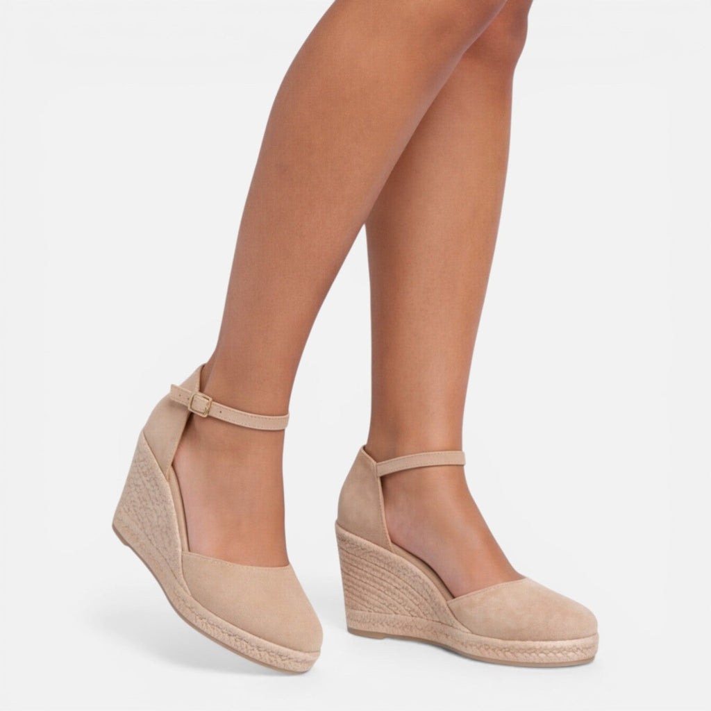Sandalias de cuña para mujer con punta cerrada y correa en el tobillo, zapatos espadrilles
