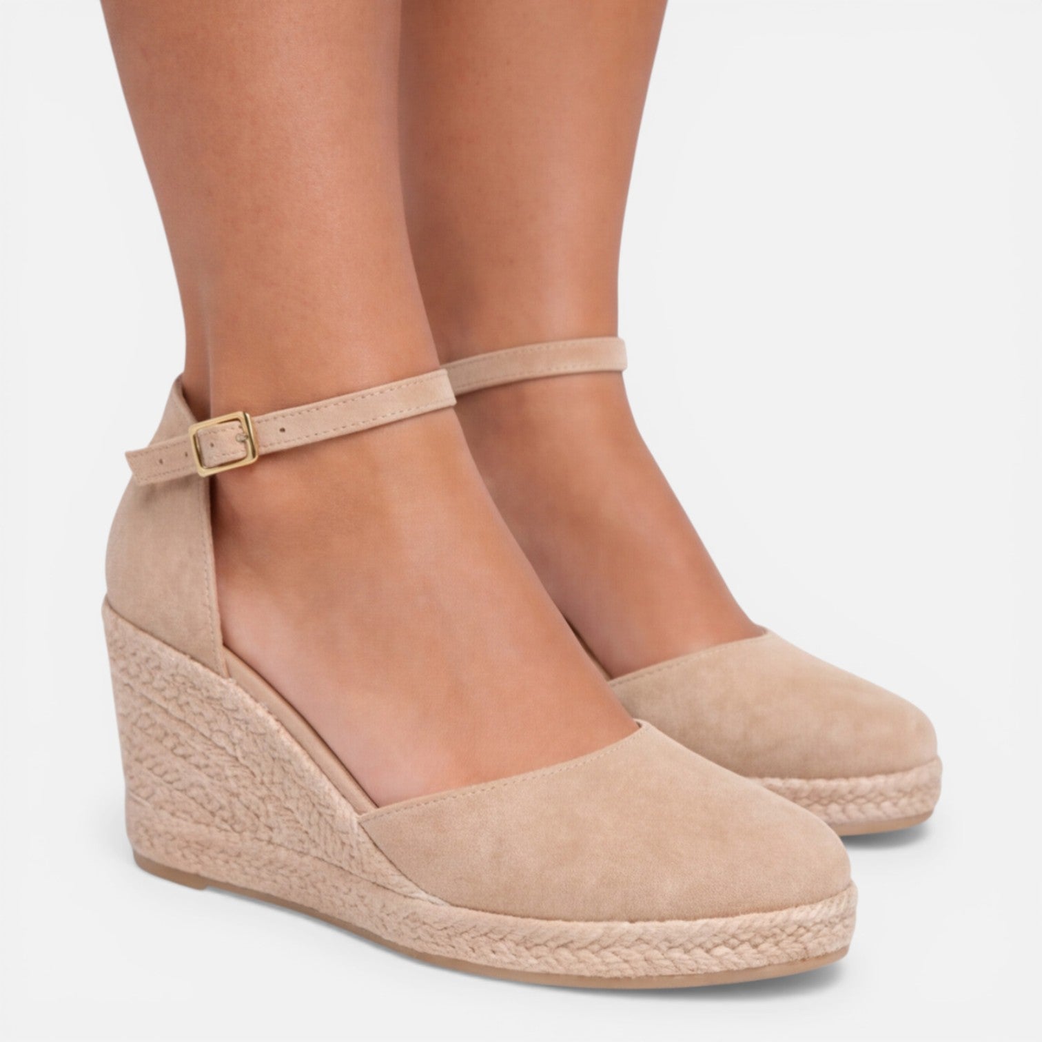 Sandali con zeppa da donna, punta chiusa, cinturino alla caviglia, scarpe espadrillas