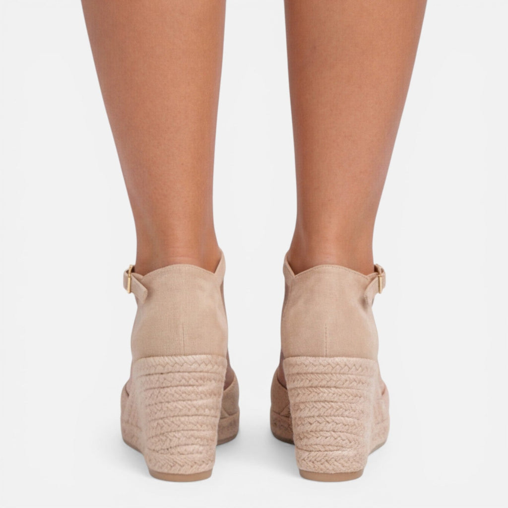 Sandalias de cuña para mujer con punta cerrada y correa en el tobillo, zapatos espadrilles