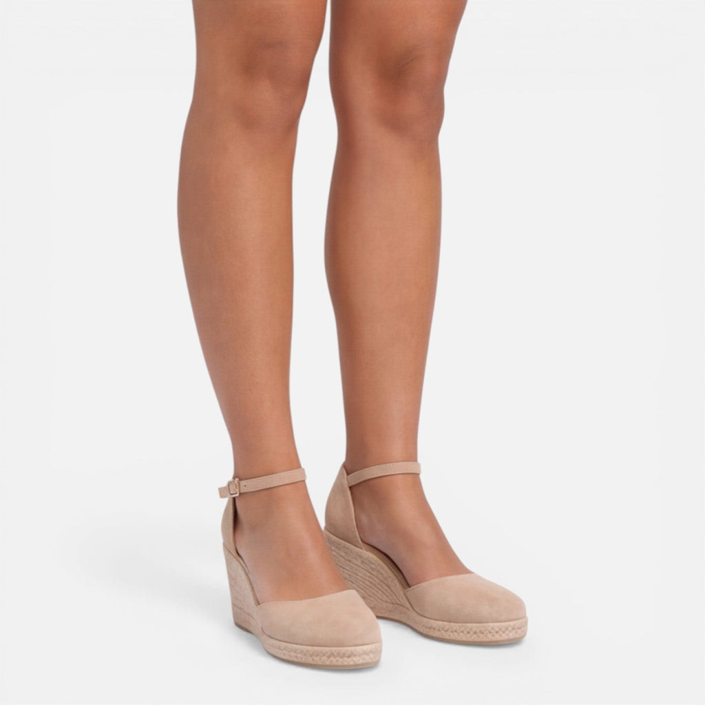 Sandalias de cuña para mujer con punta cerrada y correa en el tobillo, zapatos espadrilles