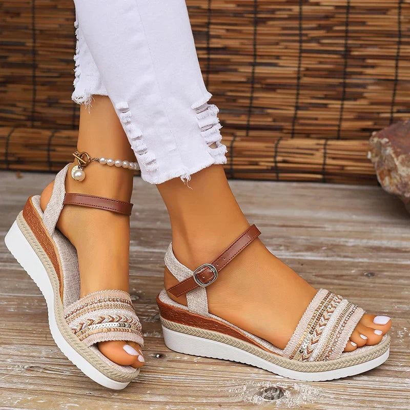 Women's Orthopedic Wedge Sandals Open Toe Ankle Strap Footwear