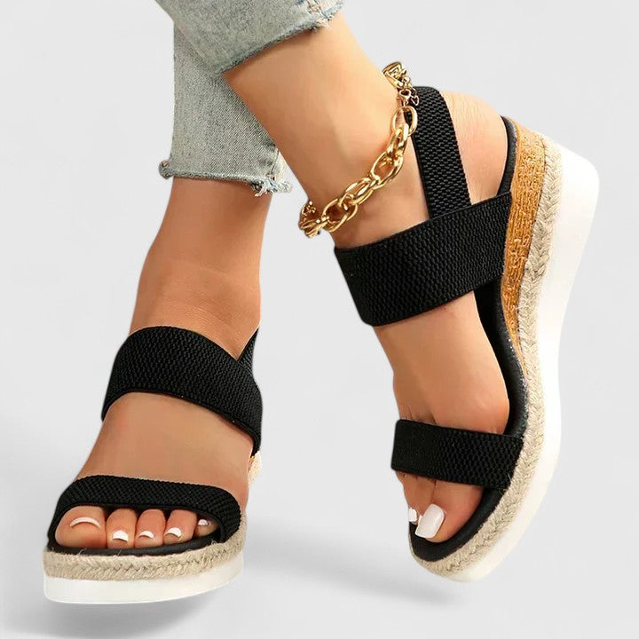Sandales orthopédiques compensées pour femmes, en mesh, à enfiler, bout ouvert, plateforme, chaussures de marche