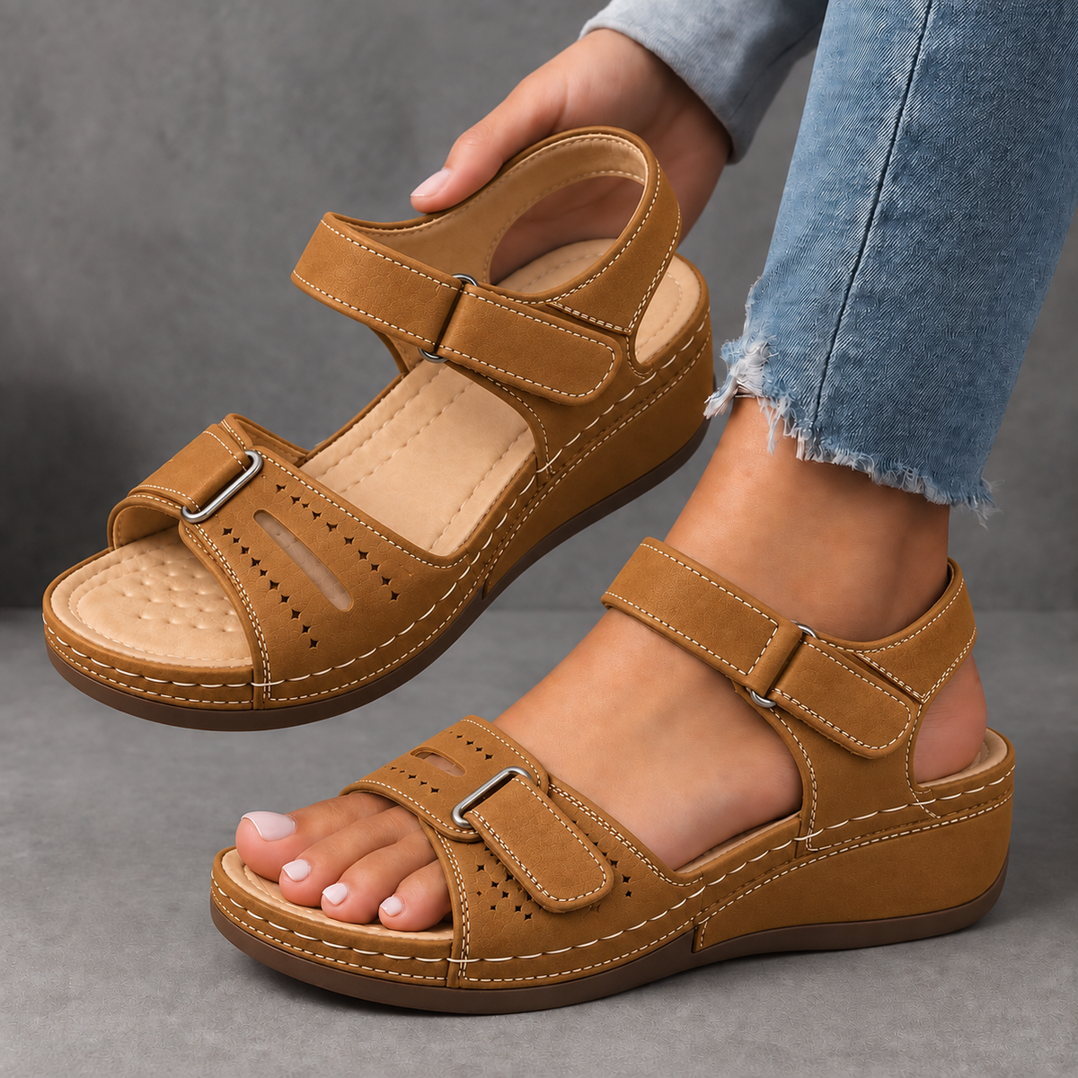 Women's Orthopedic Wedge Sandals Breathable Open Toe Adjustable Strap Walking Shoes