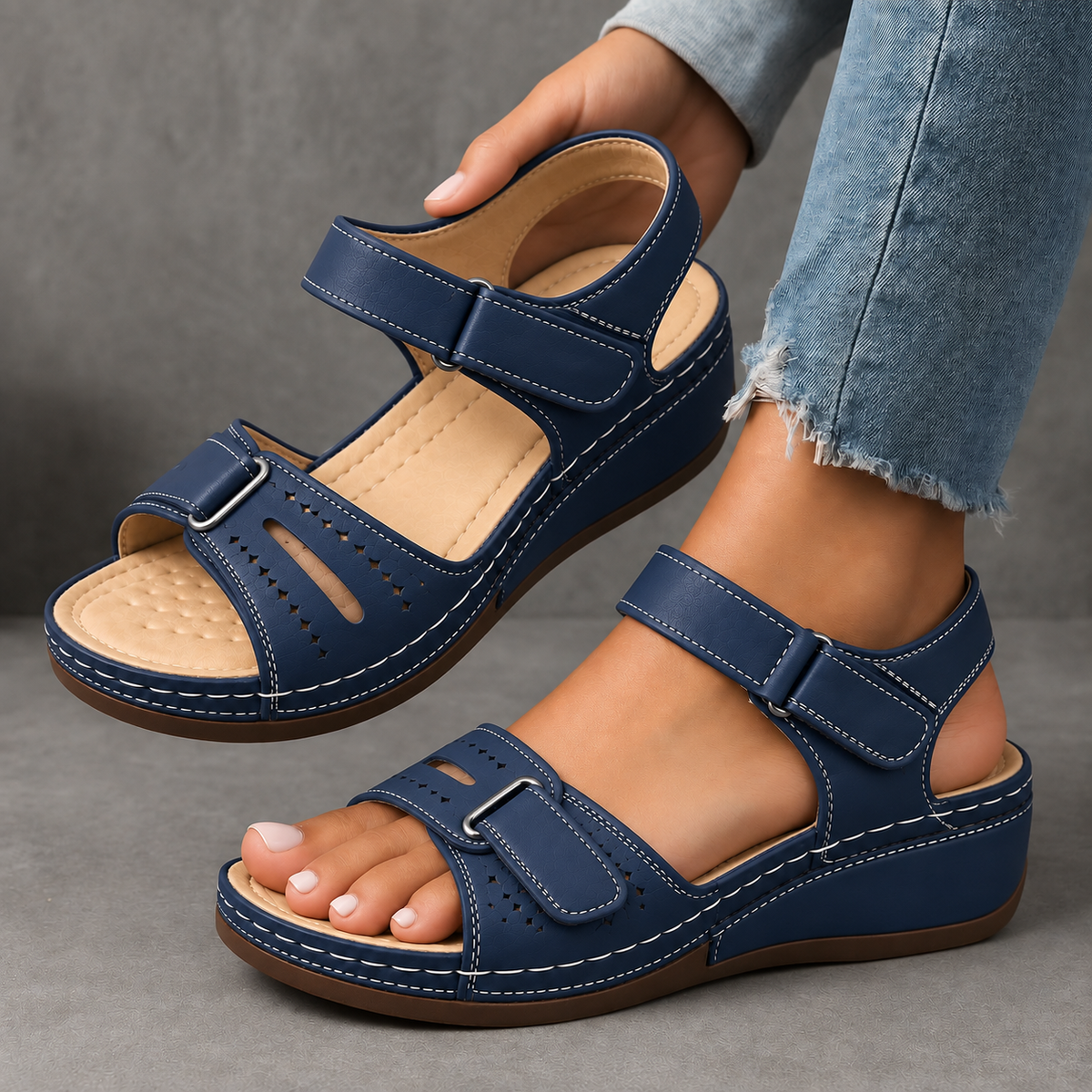 Women's Orthopedic Wedge Sandals Breathable Open Toe Adjustable Strap Walking Shoes