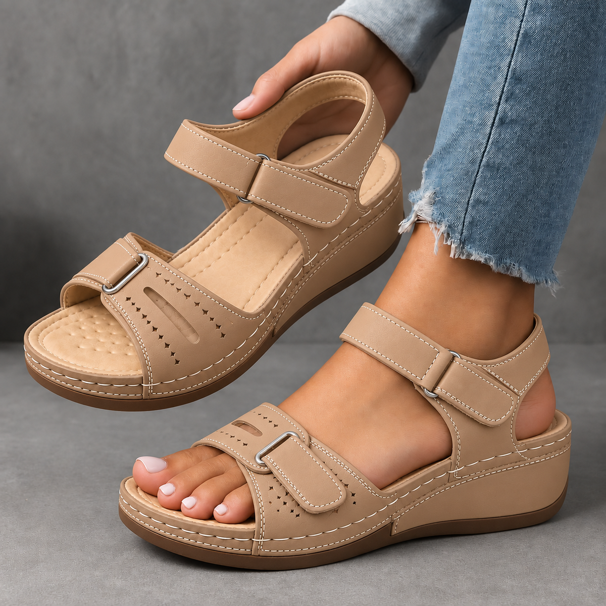 Women's Orthopedic Wedge Sandals Breathable Open Toe Adjustable Strap Walking Shoes
