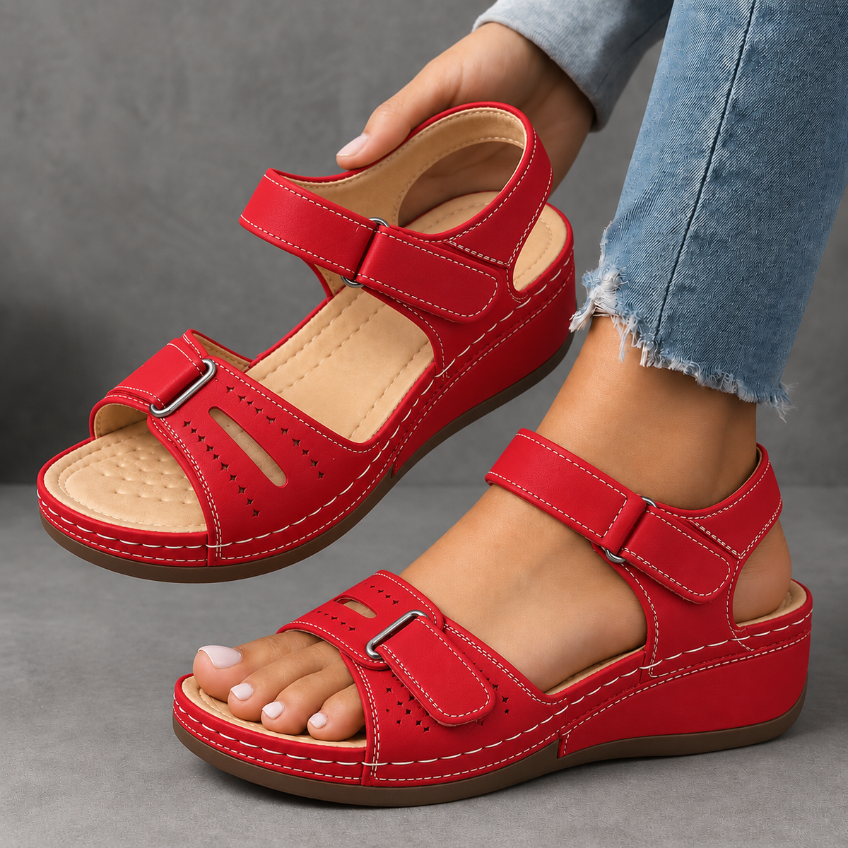 Women's Orthopedic Wedge Sandals Breathable Open Toe Adjustable Strap Walking Shoes