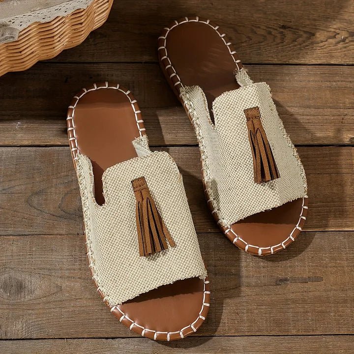 Damesandaler med flad hæl, boheme-stil, kvaster, slip-on mules