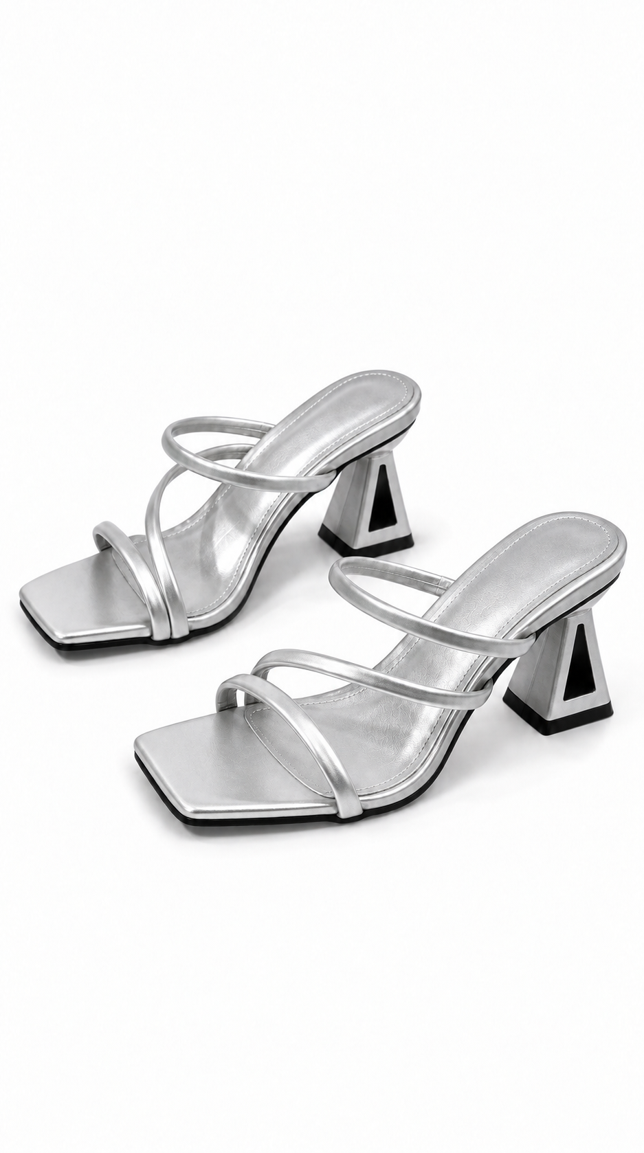 Women's Strappy Heeled Sandals Flared Block Heel Square Toe Multi Strap Shoes